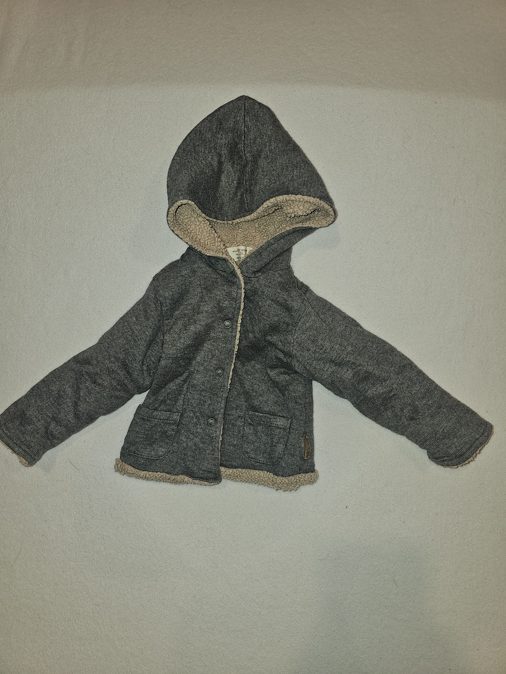 Zara Dark Gray Hooded Sherpa-Trim Puffer Jacket